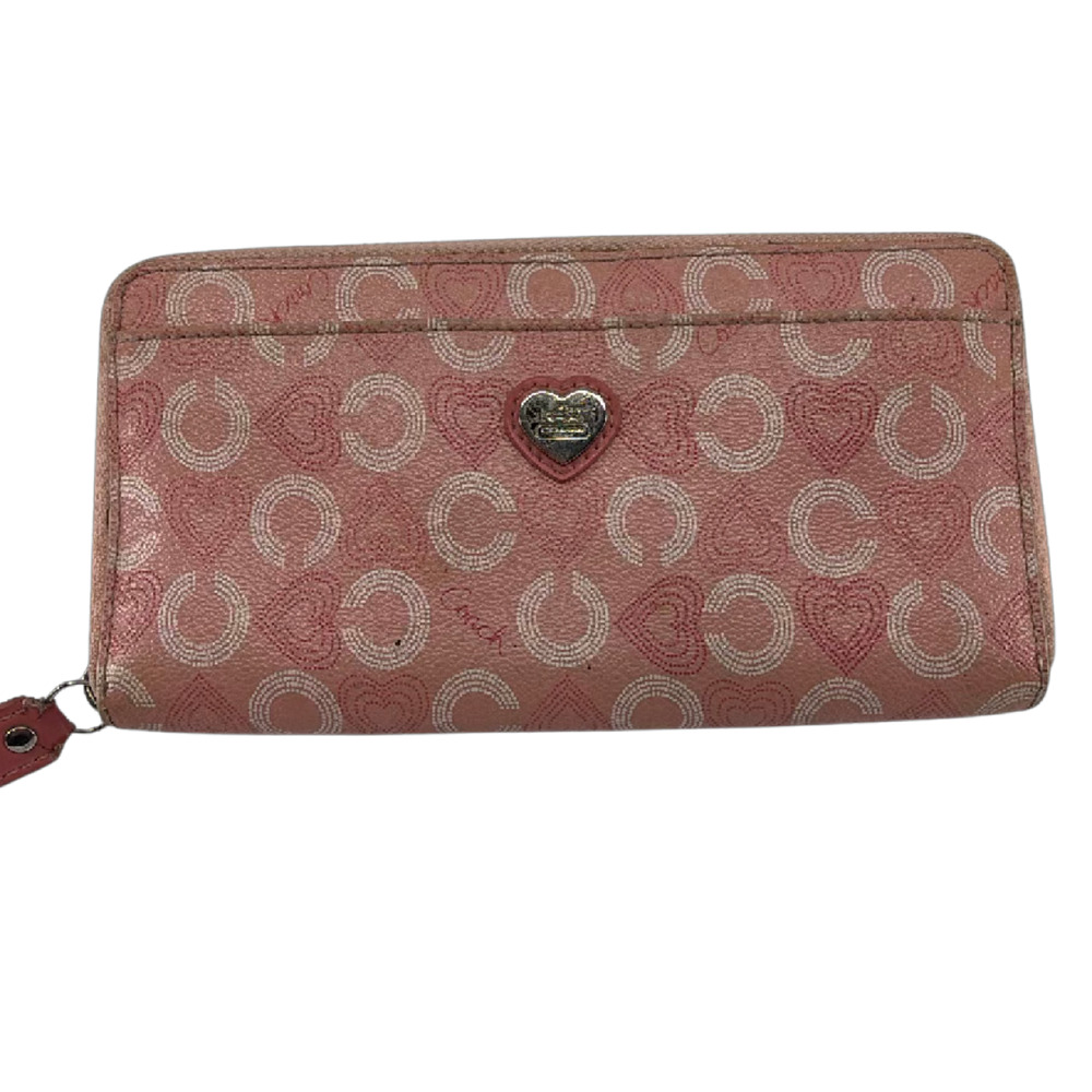 Coach Accordion Zip Pink Signature C Coated Canvas Wallet
